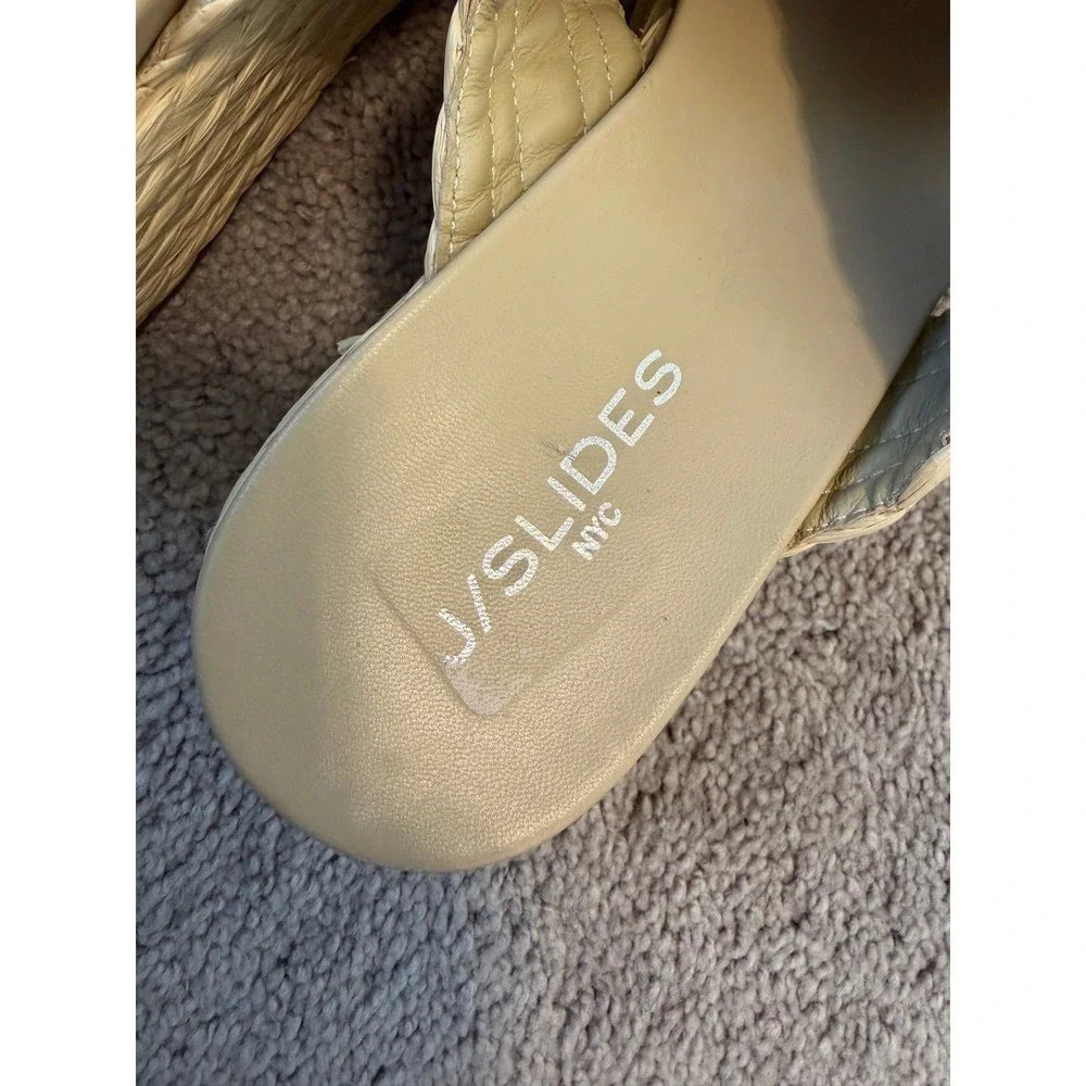 J/Slides NYC Womens 9 Beige Woven Straw Raffia Crisscross Platform Slide Sandals